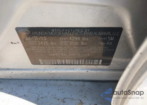 2013 Hyundai Sonata Se z USA, uszkodzony, nr VIN 5NPEC4AC2DH787524